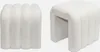 Two white, textured stools are shown against a white background. One is viewed from the front, and the other is viewed from a three-quarter angle.