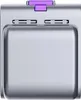 A close-up, top-down view of a silver-colored electronic device with a purple accent. Produktbild-Vorschau