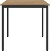 A table with a wooden top and black metal legs, isolated on a white background. Produktbild-Vorschau