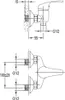 Technical drawing showing dimensions and installation details for a faucet. Anteprima dell’immagine prodotto