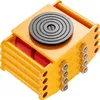 A yellow industrial roller with red wheels and a black rotating plate on top, isolated on a white background. Anteprima dell’immagine prodotto