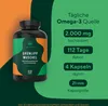 A bottle of green-lipped mussel capsules with marketing information displayed next to it. Produktbild-Vorschau