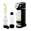 A black soda maker with two clear bottles and lemon slices. Produktbild-Vorschau