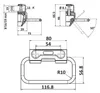 Technical drawing with dimensions and angles of a door opener kick pedal. Anteprima dell’immagine prodotto