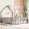 A child's bed with a house frame, decorated with wall art and stuffed animals. Anteprima dell’immagine prodotto