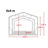 Diagram showing the dimensions of a 4x4 meter shelter. Voir les images du produit