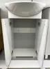 An open white bathroom cabinet with a sink on top. Podgląd zdjęcia produktu