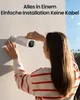 A woman is installing a security camera on an outdoor wall. Produktbild-Vorschau