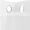 A close-up view of two grommets on a white sheer curtain. Voir les images du produit