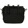 The back view of a small black bag with straps and buckles. Produktbild-Vorschau