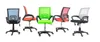 Five office chairs of different colors are displayed against a white background. Voir les images du produit