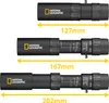 Three monoculars of different sizes are shown side-by-side with measurement lines indicating their lengths. Produktbild-Vorschau