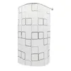 A white shower curtain with a gray square pattern hanging from a curved shower rod. Voir les images du produit