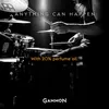 A person playing drums in a dimly lit setting, with text overlays. Produktbild-Vorschau