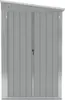 A front view of a gray metal shed with double doors. Náhľad obrázku produktu