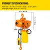 A product shot of an electric chain hoist with dimensions and specifications listed. Anteprima dell’immagine prodotto