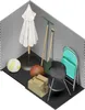 An isometric view of a storage unit filled with various outdoor and recreational items. Produktbild-Vorschau