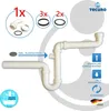 Diagram showing a sink siphon with included parts and features. Produktbild-Vorschau