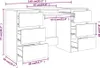 A line drawing diagram of a desk with dimensions and measurements. Anteprima dell’immagine prodotto