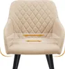 Close-up of a beige upholstered chair with diamond stitching, showing arrows indicating width adjustment. Produktbild-Vorschau
