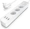 A white power strip with three outlets and three USB ports, along with its angled plug and cable, is displayed against a white background. Anteprima dell’immagine prodotto