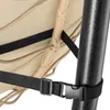 A close-up view of straps and buckles securing a hanging chair to a metal frame. Produktbild-Vorschau