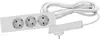 A white power strip with three outlets and a white power cord is shown on a white background. Produktbild-Vorschau