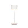 A white table lamp with a cylindrical shade and a round base, shown against a white background. Náhled obrázku produktu