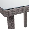 Close-up of a table leg and edge with a glass top. Podgląd zdjęcia produktu