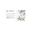 A marketing image with text describing a baby product and a decorative element of cotton flowers. Produktbild-Vorschau