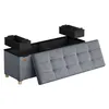 A storage bench with its lid open, showing internal compartments and removable storage boxes. Produktbild-Vorschau