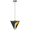 A black geometric pendant light with a gold interior hangs from a cord against a white background. Produktbild-Vorschau
