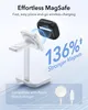 A white charging stand with a black AirPods Pro case hovering above it, indicating magnetic attachment. Text highlights features and compatibility. Anteprima dell’immagine prodotto