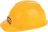 A yellow toy hard hat with a black and red logo on the front. Náhľad obrázku produktu