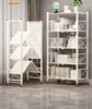 Two white shelving units are shown in a room with a gray marble floor and a curtain in the background. Produktbild-Vorschau