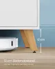 A low angle shot showing the bottom of a white cabinet with wooden legs, and a white robot vacuum cleaner underneath. A measurement line indicates 12 cm of clearance. Náhled obrázku produktu