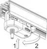 An illustration showing how to install or adjust a component on a track lighting system. Produktbild-Vorschau