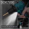A person is holding a cordless drill with a flashlight feature in a dimly lit environment. Náhled obrázku produktu