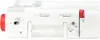 A side view of a white and red sewing machine. Produktbild-Vorschau