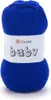 A ball of blue yarn with a white label. Podgląd zdjęcia produktu