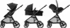Three side-by-side images of a black stroller in different configurations. Produktbild-Vorschau