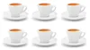 Six white espresso cups and saucers are arranged in two rows of three on a white background. Produktbild-Vorschau