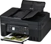 A black Canon PIXMA G4570 Multifunction printer is shown from a front-diagonal angle, with its output tray extended and a printed image partially visible. Produktbild-Vorschau