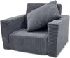 A single gray corduroy armchair with a pillow. Voir les images du produit