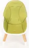 A high chair seat with a green cushion and wooden legs, presented against a white background. Produktbild-Vorschau
