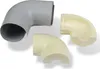 A gray pipe elbow and two beige foam insulation pieces for pipe elbows are arranged on a white background. Produktbild-Vorschau