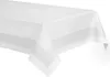 A white tablecloth with a subtle gray border is draped over a table, with one corner hanging down. Produktbild-Vorschau