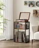 A record player stand with records and a speaker on it, placed near a window. Náhled obrázku produktu