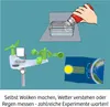 An illustration showing different weather-related experiments, including making clouds, a weather station, and the Earth's atmosphere interacting with the sun. Produktbild-Vorschau