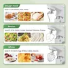 A collage of images showing different attachments for a stand mixer and the food they can prepare. Produktbild-Vorschau